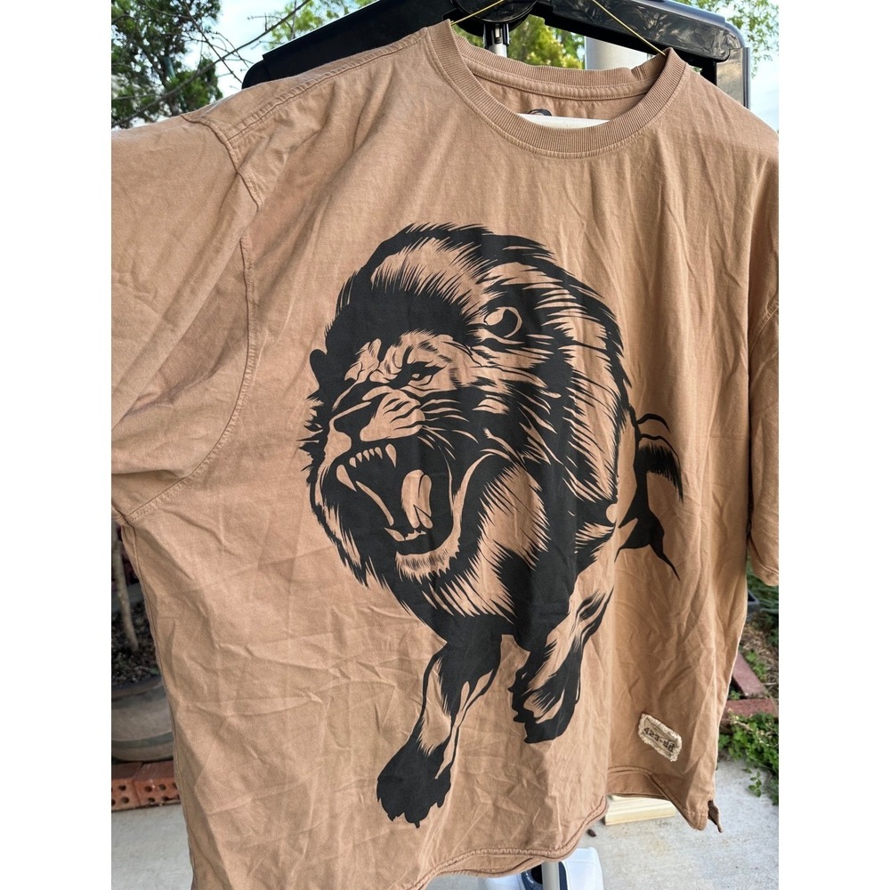 GASP Iron Camp Lion Graphic T-Shirt Men's Large Brown CODG Gym Bodybuilding Tee